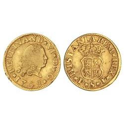 1/2 Escudo. 1748. SEVILLA. P.J. (Golpecito en canto). Cal-261. MBC-/MBC.