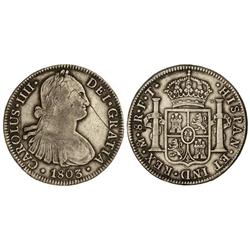 8 Reales. 1803. MÉXICO. F.T. (Raya en anverso). Cal-700. (MBC).