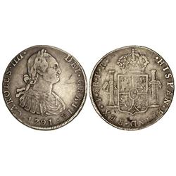 8 Reales. 1791. POTOSÍ. P.R. Pátina. (Pequeñas rayitas). Cal-712. MBC/MBC-.