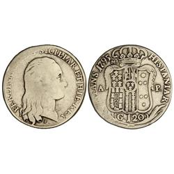 Piastra. 1795-P.M./A.P. FERNANDO I DOS SICILIAS. NÁPOLES. 26,40 grs. AR. (Limpiada). Vti-297. BC+/MB