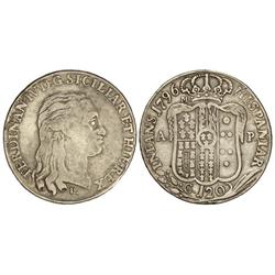 120 Grana (1 Piastra). 1796-P.M./A-P. FERNANDO I DOS SICILIAS. AR. (Leves rayitas). Vti-298. MBC-.