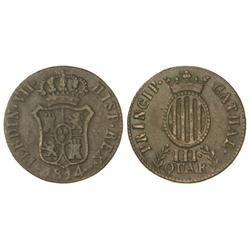 3 Quartos. 1814. CATALUNYA. Cal-1525. MBC-/MBC.