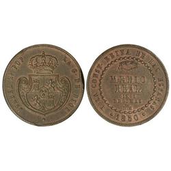 1/2 Real (5 Décimas). 1850. SEGOVIA. (Golpes en gráfila). Cal-575. MBC+.