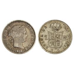 1 Real. 1859. SEVILLA. Pátina. (Rayitas en anverso). ESCASA. Cal-440. MBC-.