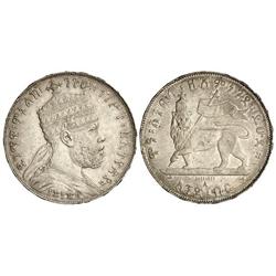 Birr. EE-1889-A. MANELIK II. AR. (Leves rayitas y pequeños golpecitos). KM-5. MBC+.