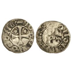 Dinero. JUAN (1412-1436). VIZCONDADO DE BEARN. Anv.: Vaca-IONA:LO CONS. Cruz interior con puntos en