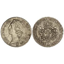 1 Ecu. 1764-A. LUIS XV. AR. (Golpecitos). KM-512.1. (MBC).