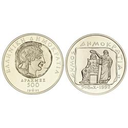 500 Dracmas. 1993. AR. 2.500 Aniversario Democrácia. KM-160. PROOF.