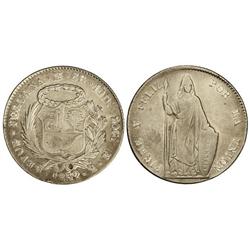 8 Reales. 1852. LIMA. M.B. AR. (Golpes en canto). KM-142.10. MBC-.