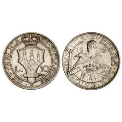 10 Liras. 1933-R. AR. (Golpecitos). KM-10. EBC.