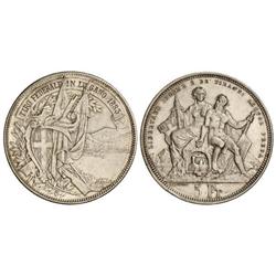 5 Francos. 1883. FESTIVAL DE TIRO: LUGANO. AR. (Golpecitos). X-S16. MBC+.