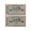 Lote 2 billetes 100 Reales de Vellón. (21 Agosto 1857). BANCO DE BILBAO. Sin firmas. Pareja correlat