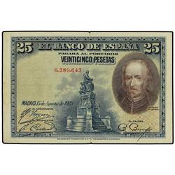 Lote 2 billetes 25 Pesetas. 15 Agosto 1928. Calderón de la Barca. Sin Serie. Ed-B112. MBC.