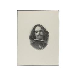 Prueba de 50 Pesetas. 1928. Prueba calcográfica de la efigie de Velázquez en negativo, respecto a la