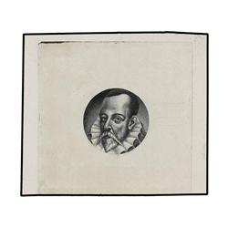 Prueba 100 Pesetas. 1925. Prueba calcográfica de la efigie de Cervantes, en negativo respecto a la i