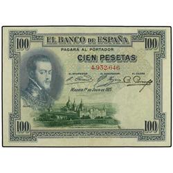 100 Pesetas. 1 Julio 1925. Felipe II. Sin Serie. Ed-B107. MBC+.