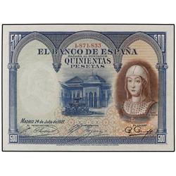 500 Pesetas. 24 Julio 1927. Isabel ´La Católica´. Raro en esta calidad. Ed-C3. SC-.