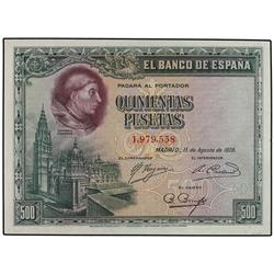 500 Pesetas. 15 Agosto 1928. Cardenal Cisneros. (Leves arruguitas). Ed-C7. SC.
