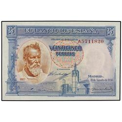 25 Pesetas. 31 Agosto 1936. Sorolla. Serie A. Ed-C18a. SC.