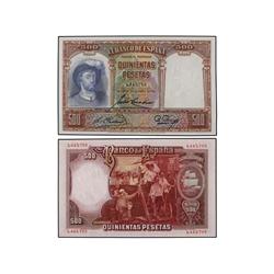 Lote 2 billetes 500 Pesetas. 25 Abril 1931. Elcano. Pareja correlativa. (Arruga en esquina). Ed-C12.