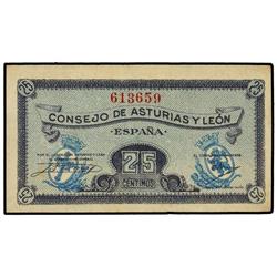 Serie 5 billetes 25, 40 y 50 Céntimos y 1 y 2 Pesetas. 1937. CONSEJO DE ASTURIAS Y LEÓN. Ed-C45/C49.