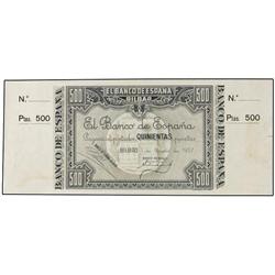 500 Pesetas. 1 Enero 1937. BANCO DE ESPAÑA. BILBAO. Antefirma: Banco de Bilbao. Matriz a ambos lados