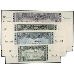 Serie 4 billetes 5, 50, 100 y 1.000 Pesetas. 1  Enero 1937. BANCO DE ESPAÑA. BILBAO. Con doble matri