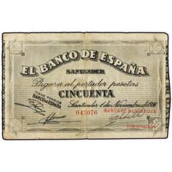 1 Noviembre 1936. 1 Noviembre 1936. BANCO DE ESPAÑA. SANTANDER. (Roturas en pliegue central). Ed-C29