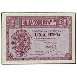 1 Peseta. 12 Octubre 1937. Serie A. (Leves dobleces en esquina. Picos de esquinas doblados). Ed-D26.