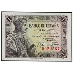 1 Peseta. 21 Mayo 1943. Fernando ´El Católico´. Sin serie. (Leve marca de clip). Ed-D48. SC.