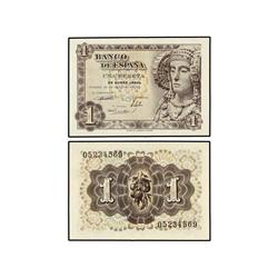 Lote 2 billetes 1 Peseta. 19 Junio 1948. Dama de Elche. Sin Serie. Pareja correlativa. (Leves doblec
