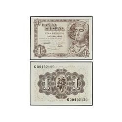 Lote 2 billetes 1 Peseta. 19 Junio 1948. Dama de Elche. Serie G. Pareja correlativa. Ed-D58a. SC.