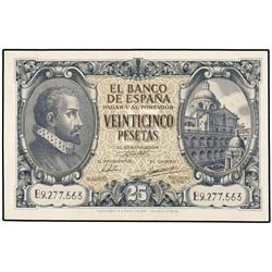 25 Pesetas. 9 Enero 1940. Juan de Herrera. Serie B. Ed-D37a. EBC.