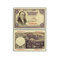 Lote 2 billetes 25 Pesetas. 19 Febrero 1946. Flórez Estrada. Serie G. Pareja correlativa. Ed-D51a. E