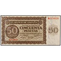 50 Pesetas. 21 Noviembre 1936. Serie Q. (Esquina doblada). Ed-D21a. SC.