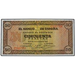 50  Pesetas. 20 Mayo 1938. Castillo de Olite. Serie C. (Pequeñas roturas en margen izquierdo). Ed-D3