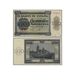 Lote 2 billetes 500 Pesetas. 21 Noviembre 1936. Catedral de Salamanca. Serie C. Pareja correlativa.