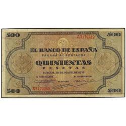 500 Pesetas. 20 Mayo 1938. Catedral de Santiago. Ed-D34. MBC+.