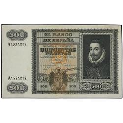 500 Pesetas. 9 Enero 1940. Juan de Austria. (Arruguitas). Ed-D40. MBC+.