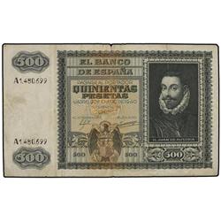 500 Pesetas. 9 Enero 1940. Juan de Austria. (Roturas en margen. Algo sucio). Ed-D40. (MBC).