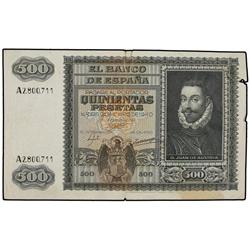 500 Pesetas. 9 Enero 1940. Juan de Austria. (Roturas y mancha). Ed-D40. MBC-.