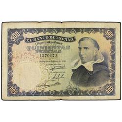 500 Pesetas. 19 Febrero 1946. Francisco de Vitoria. (Pequeñas roturas en margen). Ed-D53. MBC-.