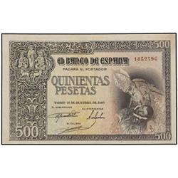 500 Pesetas. 21 Octubre 1940. Entierro del Conde Orgaz. (Doblez en esquina). Ed-D45. EBC-.
