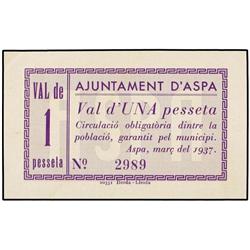 1 Pesseta. Març 1937. Aj. d´ASPA. RARO. AT-244; T-304. SC.