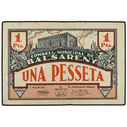 1 Pesseta. 16 Juliol 1937. C.M. de  BALSARENY. AT-283a. ;T-349a. MBC+.