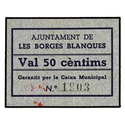 50 Cèntims. S/F. Aj. de LES BORGES BLANQUES. Cartulina. AT-493 ;T-583. SC-.