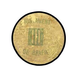 50 Cèntims. S/F. Aj. de BRAFIM. Cartón redondo. (Manchas de uso). MUY ESCASO. AT-527a ;T- 613a. MBC-