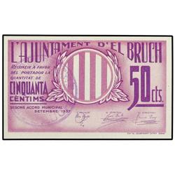 50 Cèntims. Setembre 1937. Aj. D´ EL BRUCH. AT-541 ;T-632. S/C.