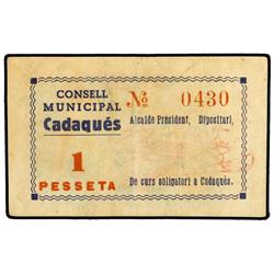 1 Pesseta. S/F. C.M. de CADAQUÉS. MUY RARO. AT-567 ; T-666. EBC-.