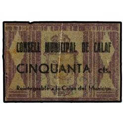 50 Cèntims. S/F. C.M. de CALAF. ESCASO. AT-579 ; T-678.  (MBC+).